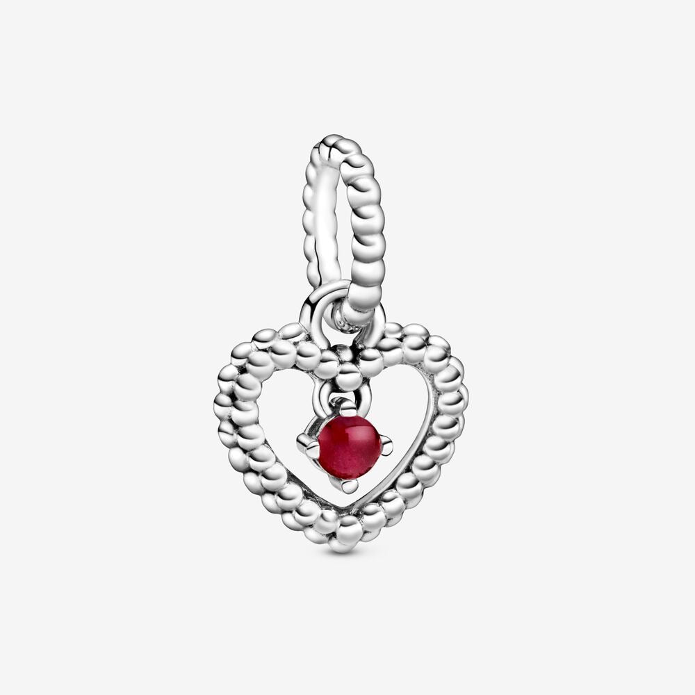 January Dark Red Beaded Heart Dangle Charm