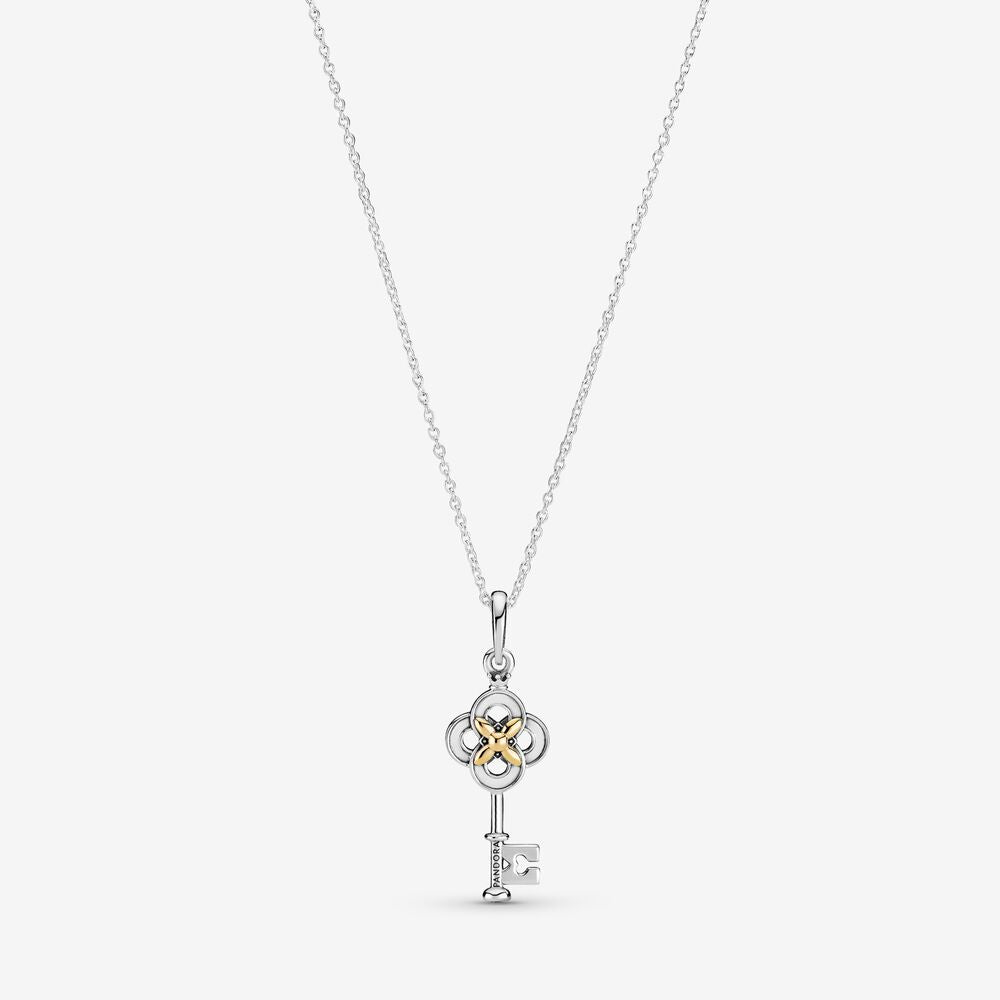 Two-tone Key & Flower Necklace