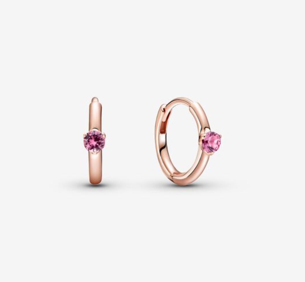 Solitaire Huggie Hoops Pink