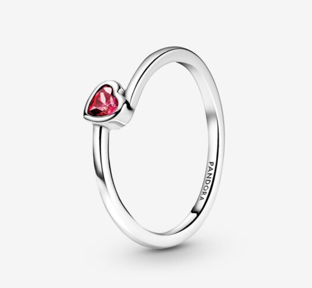 Tilted Heart Red Solitaire CZ Ring
