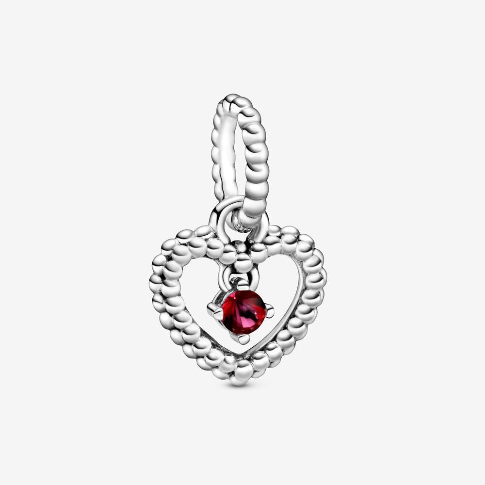 July Blazing Red Beaded Heart Dangle Charm