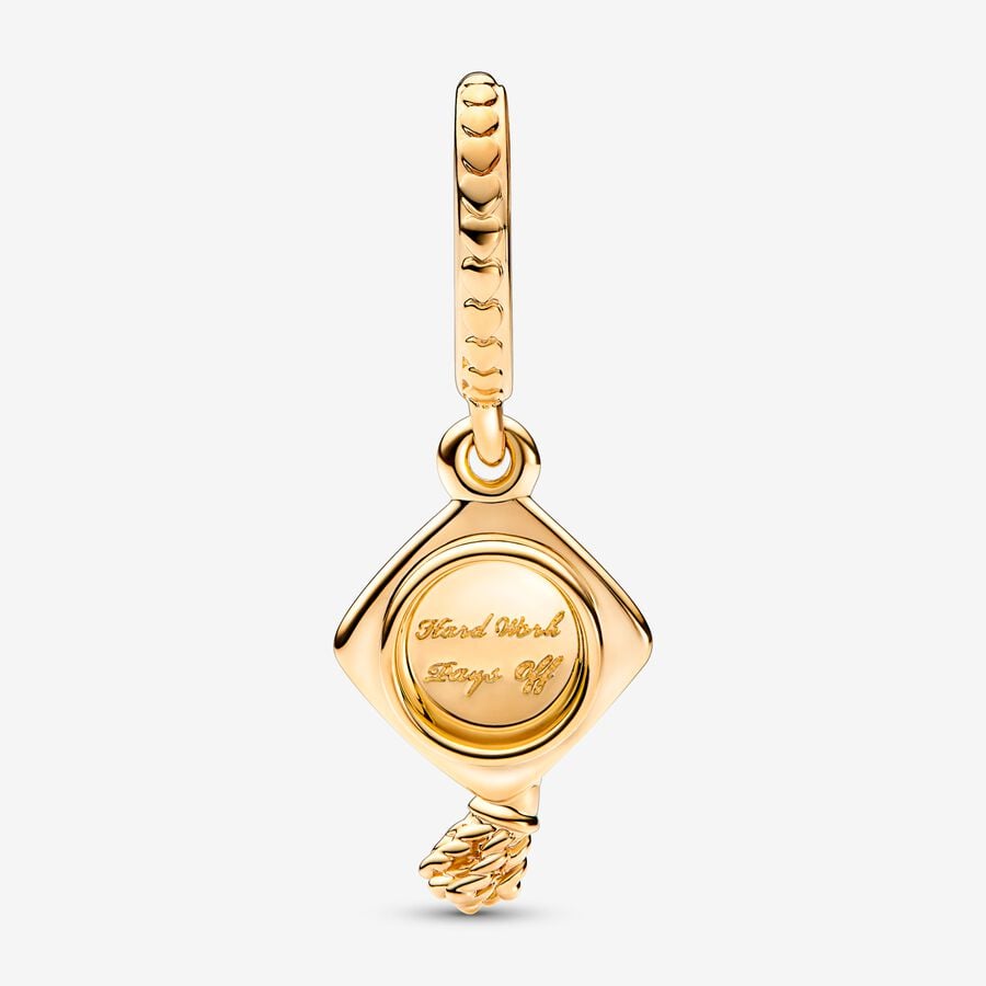 Graduation Cap Dangle Charm Gold plated