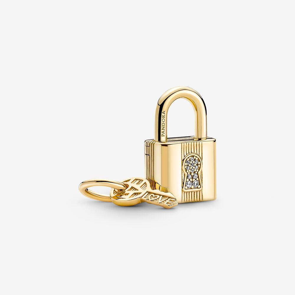 Padlock & Key Dangle Charm | 14k Gold