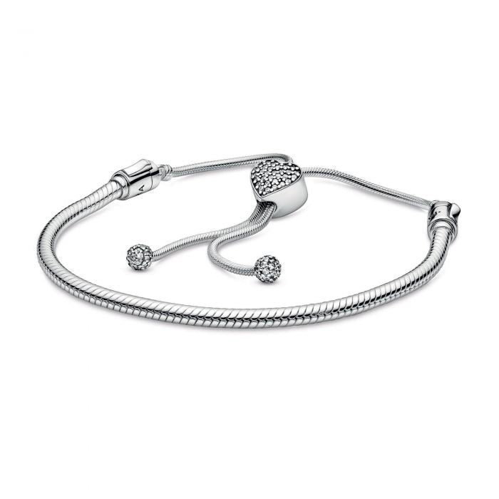 Moment Pave Heart Clasp Snake Chain Slider Bracelet