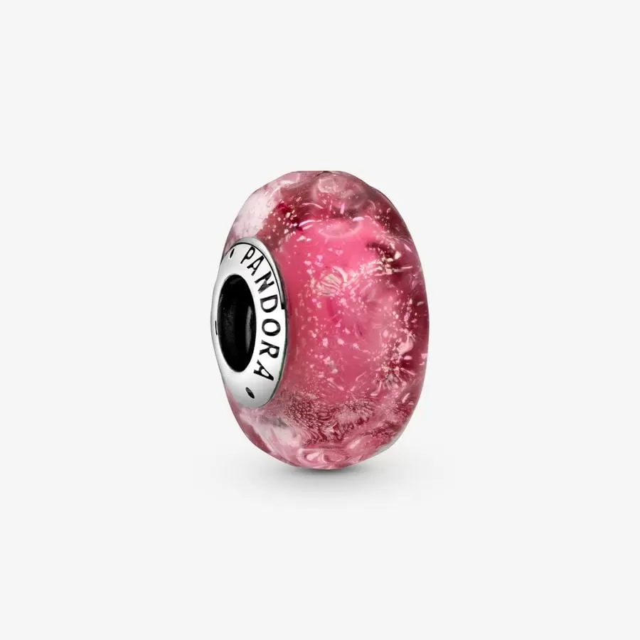 Wavy Fancy Pink Murano Glass Charm