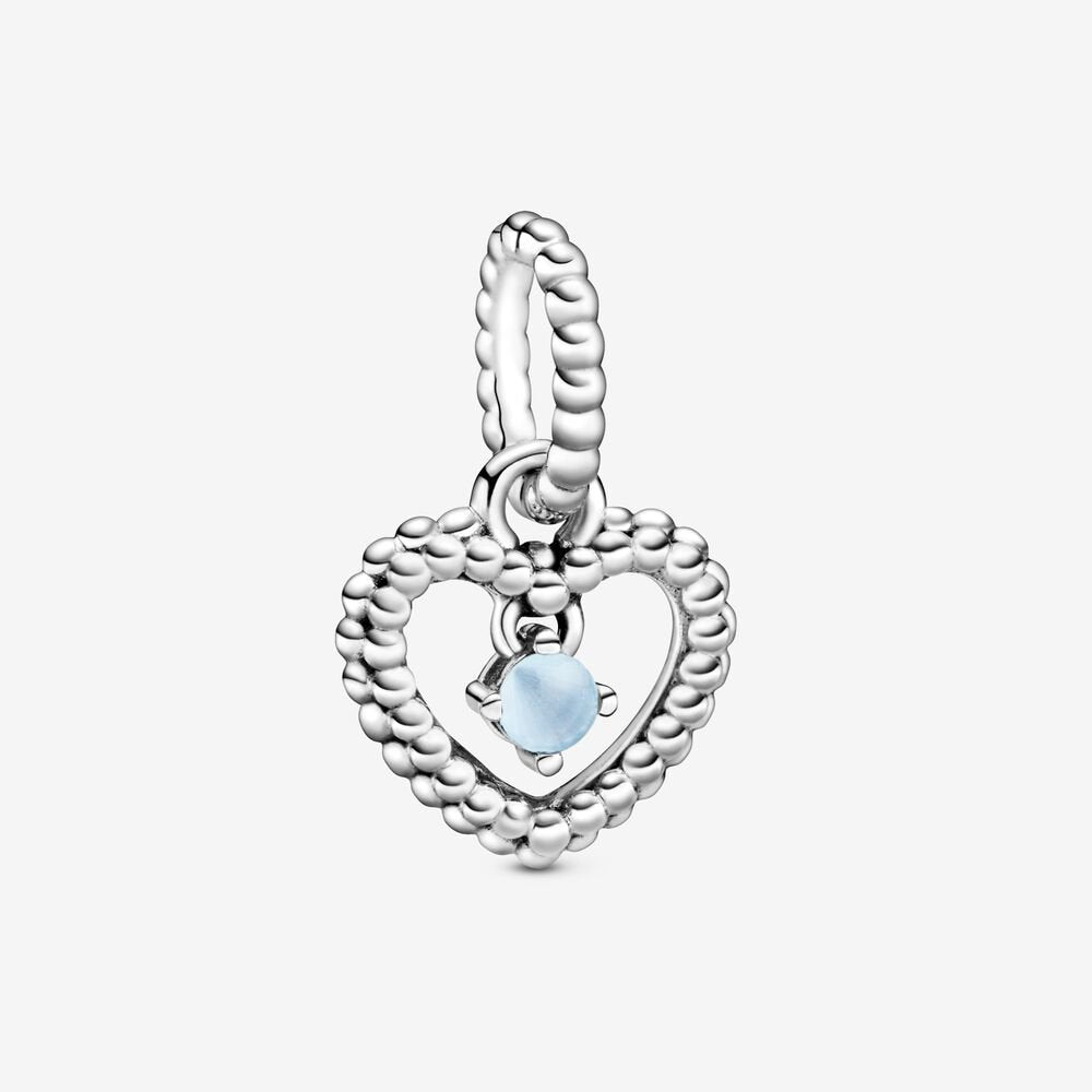 December Sky Blue Beaded Heart Dangle Charm