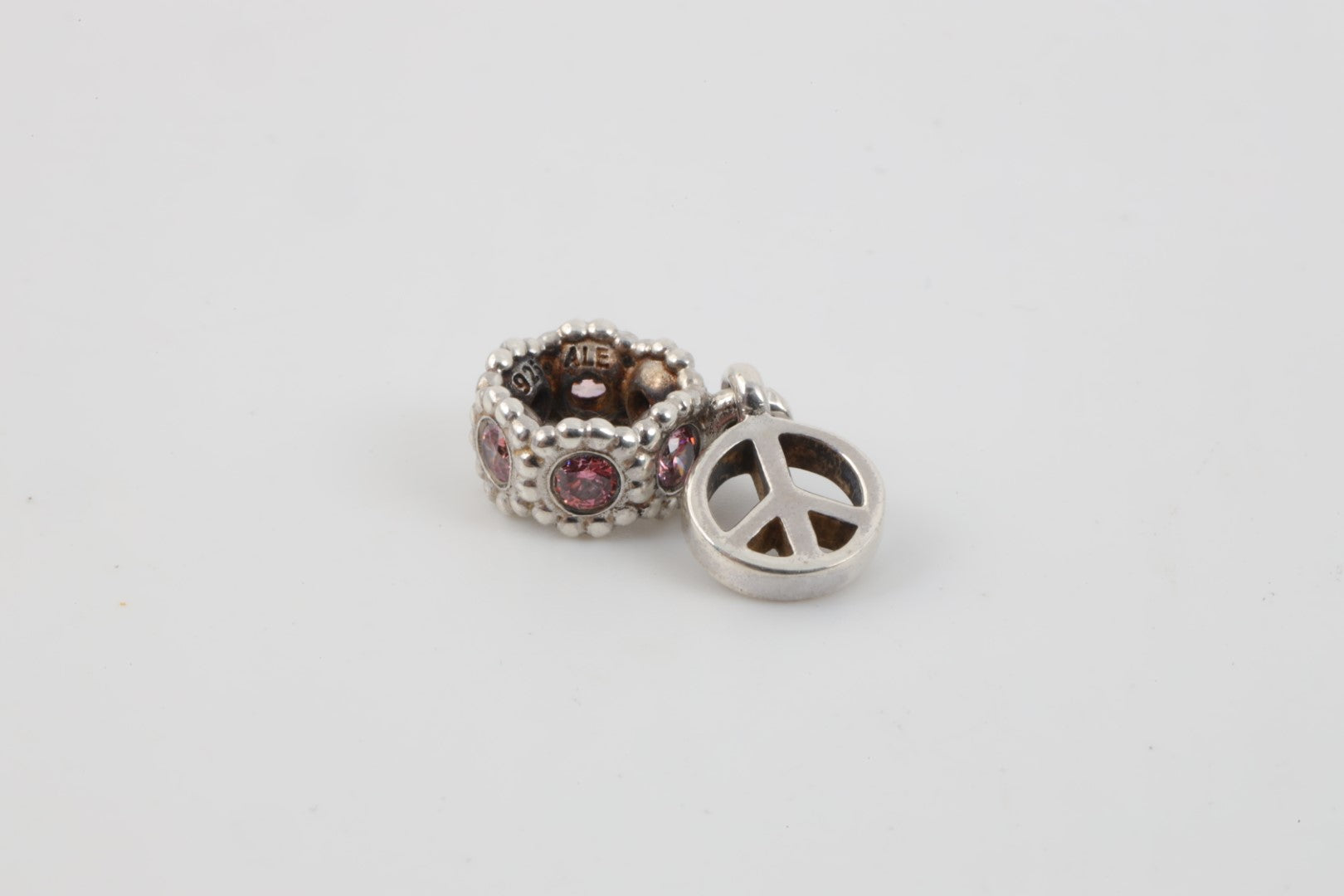 925 Silver Charm with Pink Stones and Peace Charm (2.24g.)