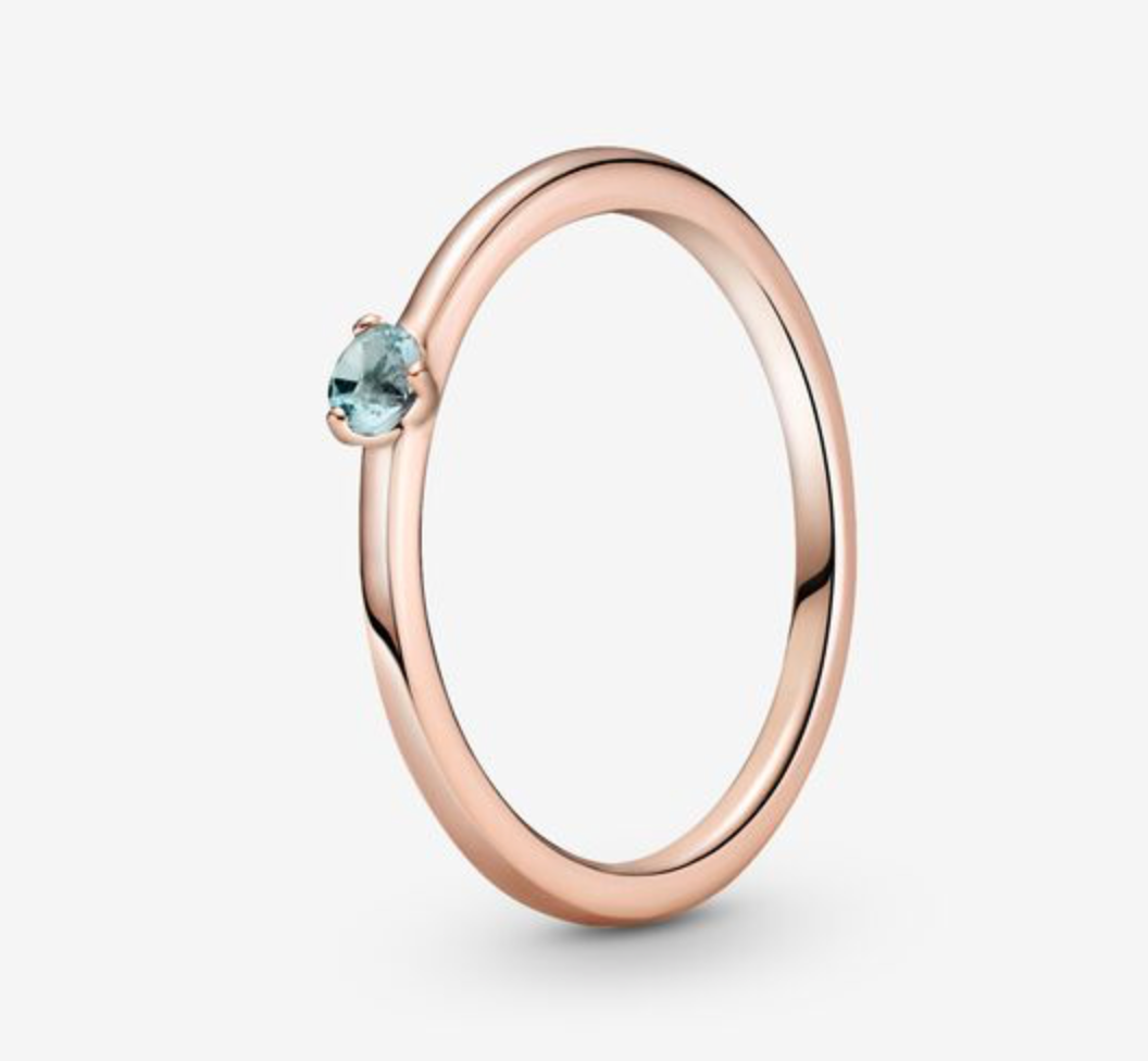 Rose Light Blue Solitaire CZ Ring