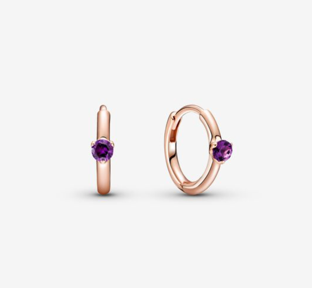 Solitaire Huggie Purple Hoops