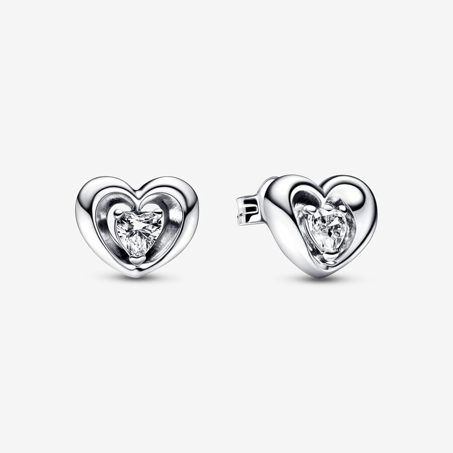 Radiant Heart & Floating Stone Stud Earrings