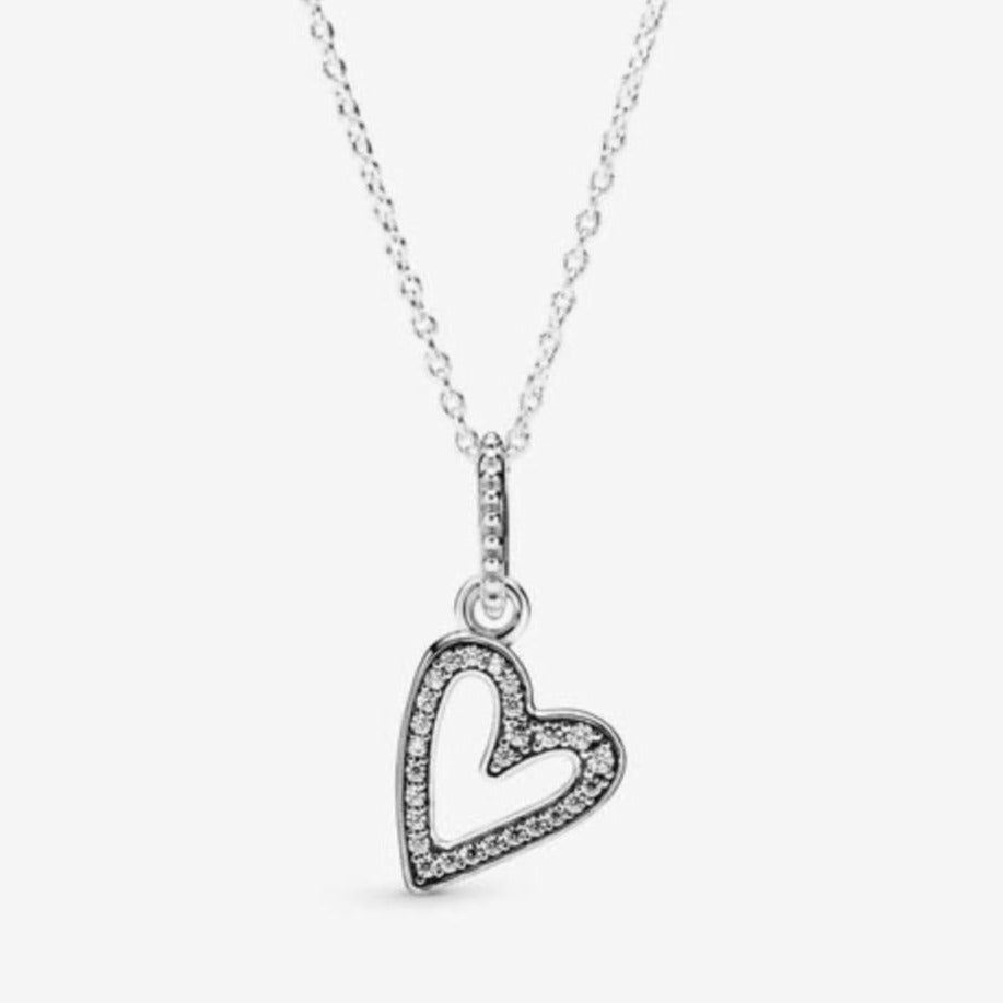 Sparkling Freehand Heart Pendant Necklace