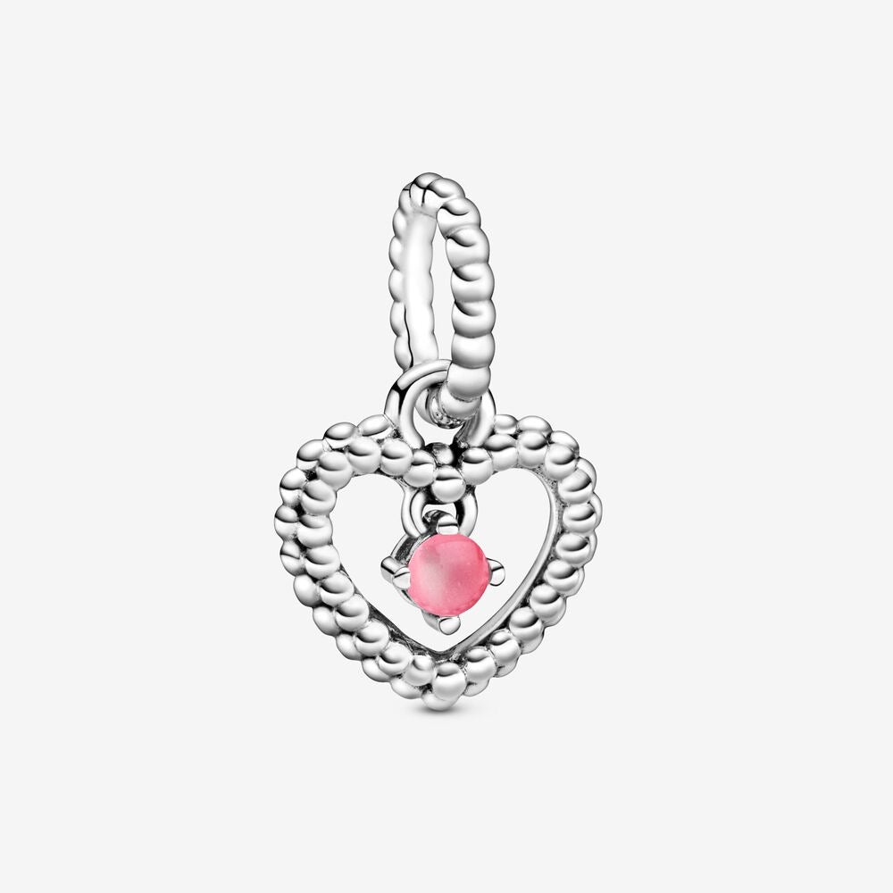 October Petal Pink Beaded Heart Dangle Charm