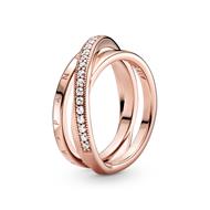 Crossover Pave Triple Band Rose Ring