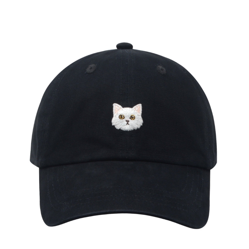 White Embroidery Soft Cat Baseball Cap