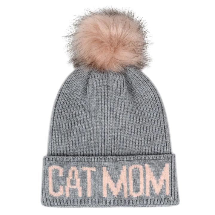 Cat Mom Pompom Knit Beanie Toque