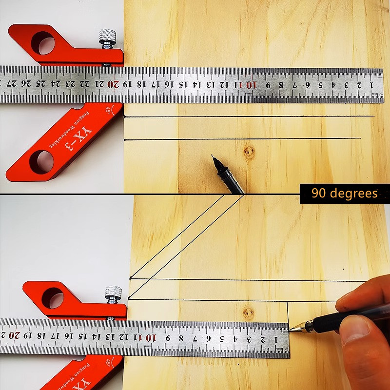 Woodworking YX-3 scriber Aluminum alloy 45 degrees 90 degrees scriber ruler center right Angle woodworking auxiliary scriber gauge