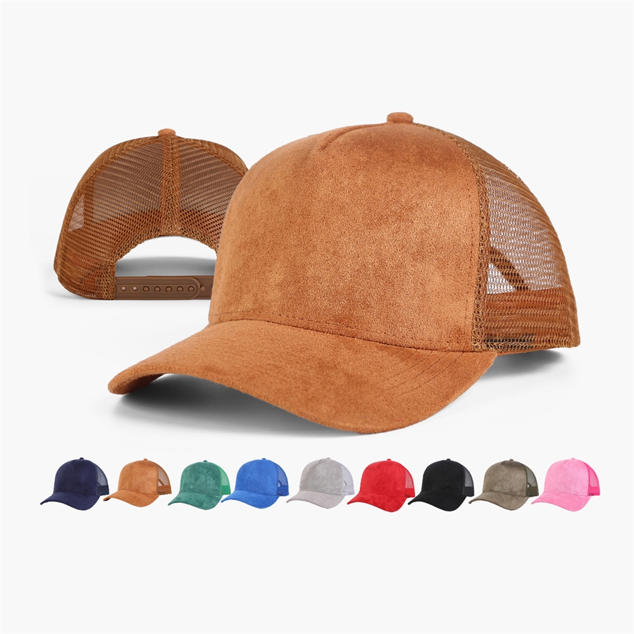 Blank Suede Mesh 5 Panel Trucker Hats Wholesale - 6710