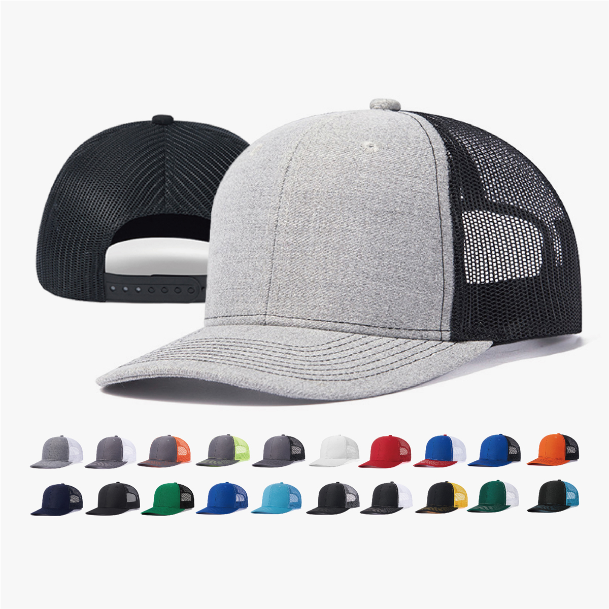 7018 - Blank 6 Panel Mid Profile Structured Trucker Hat