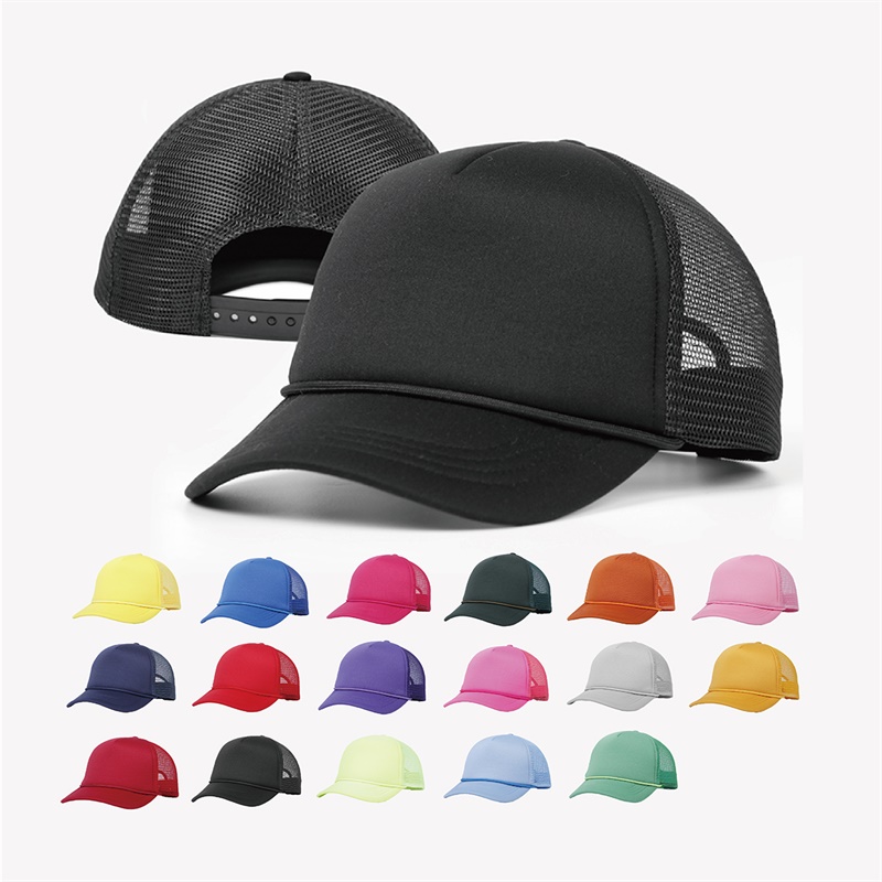 Black Foam Trucker Hat - Blank - Baseball Cap - Breathable Mesh - Adjustable