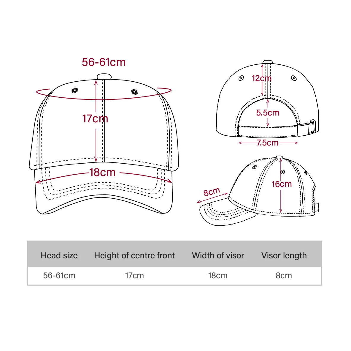 Head Size Chart Hat Size 61cm Kids Childrens Australian Aussie