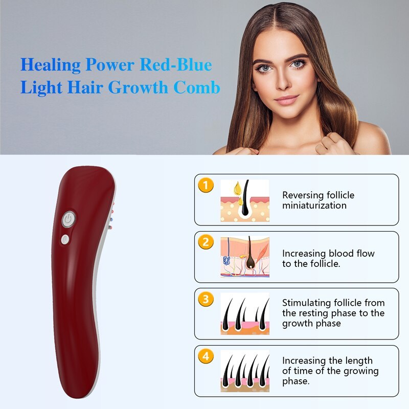 Laser Hair Growth Comb 650nm 18 Diodes Vibration Massager Comb Anti Hair Loss Therapy Infrared Red Light Hair Growth Machine-KTS HEALTHCARE