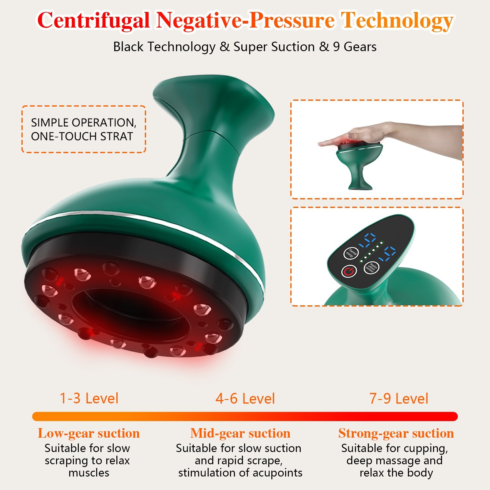 KTS Portable Red Light Therapy Electric Suction Cupping Massager for Pain Relief and Gua Sha Massage-KTS HEALTHCARE