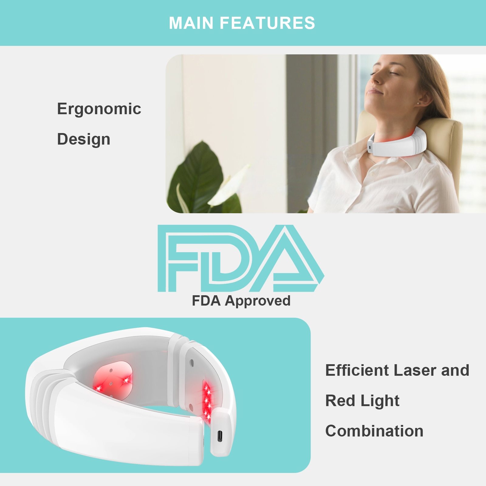 KTS Portable Neck Heating Red Light Therapy Device for Neck Pain Relief and Shoulder Fatigue Infrared Heating for Home Use-KTS HEALTHCARE