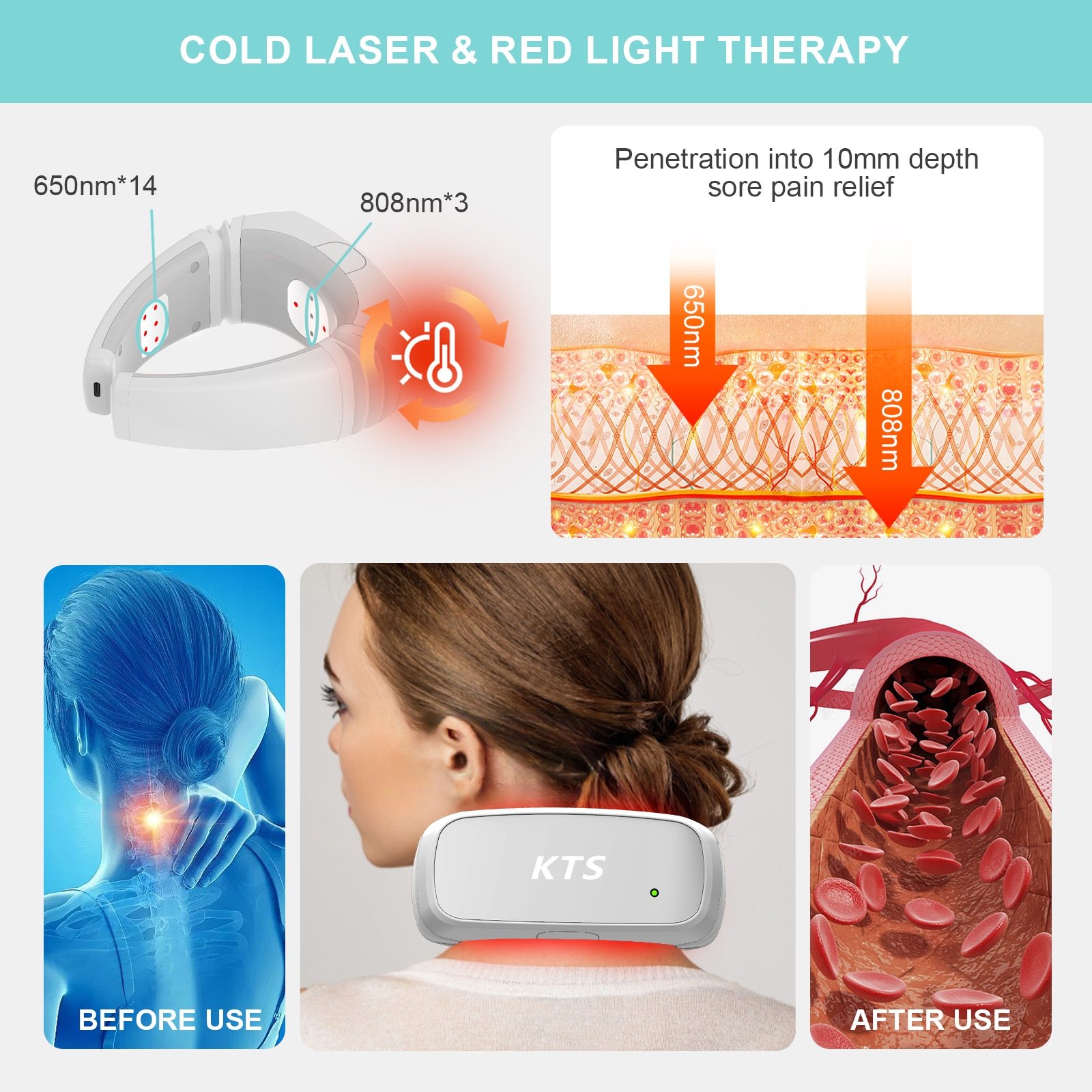 KTS Portable Neck Heating Red Light Therapy Device for Neck Pain Relief and Shoulder Fatigue Infrared Heating for Home Use-KTS HEALTHCARE