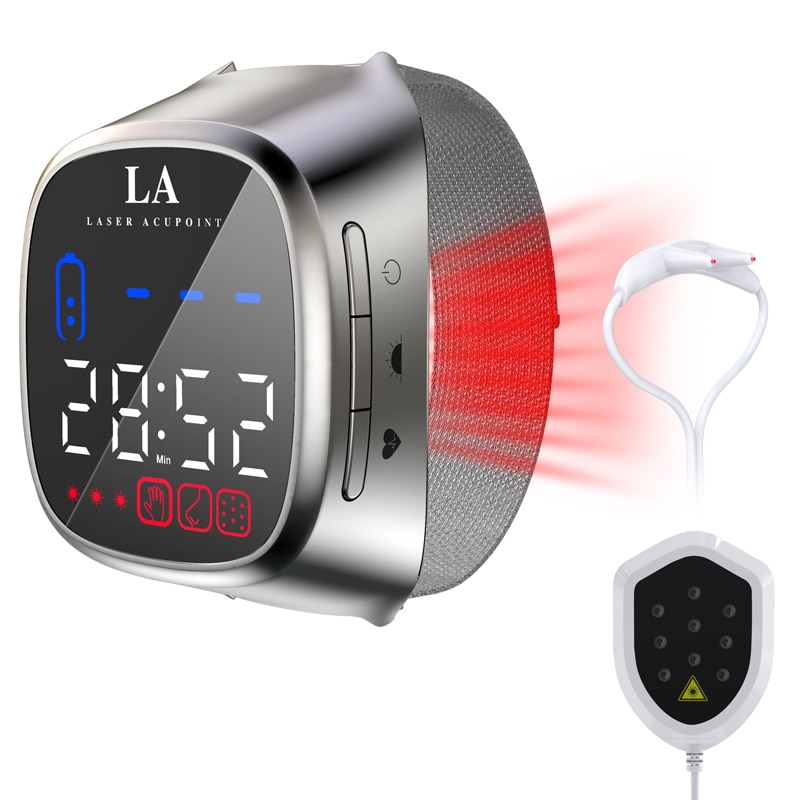 650nm Red Light Laser Wrist Watch for Diabetes Hypertension Sinusitis Heart Rate 12 Holes Semiconductor Laser Therapy Instrument Home Physiotherapy