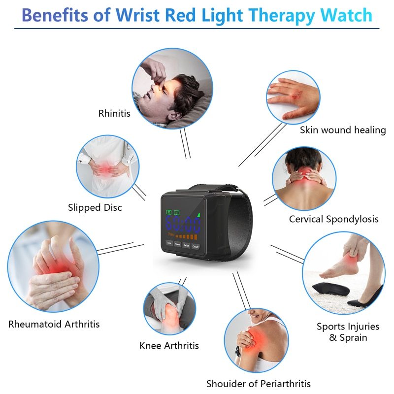 Low Level Laser Therapy Watch Therapy 650nm Red Light Diabetic Watch Semiconductor Laser Treatment for High Blood Pressure Congested Nose Rhinitis-KTS HEALTHCARE