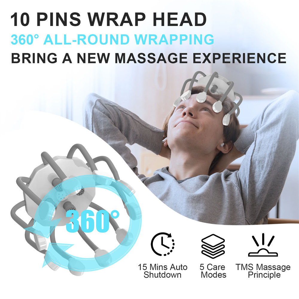 KTS Electric Wireless Head Scalp Massager,with 14 Vibrating Contacts,6 Adjustable Modes,Portable Rechargeable Head Massager for Pain and Anxiety Relief,Stress Relax,Tension,Relaxation,Deep Sleep