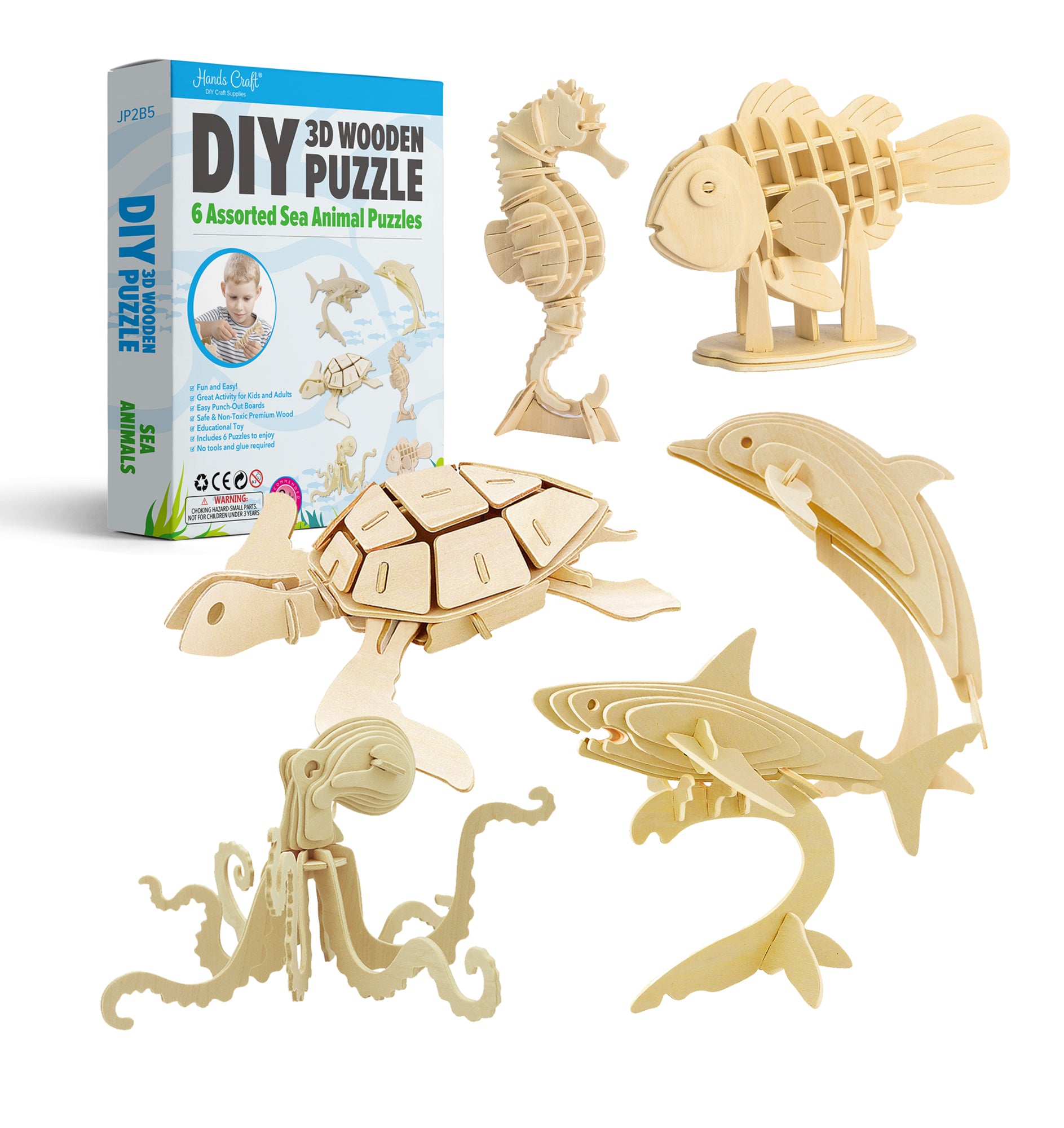 3D Classic Wooden Puzzle Bundle | Sea Animals 3D Classic Wooden Puzzle Bundle | Sea Animals