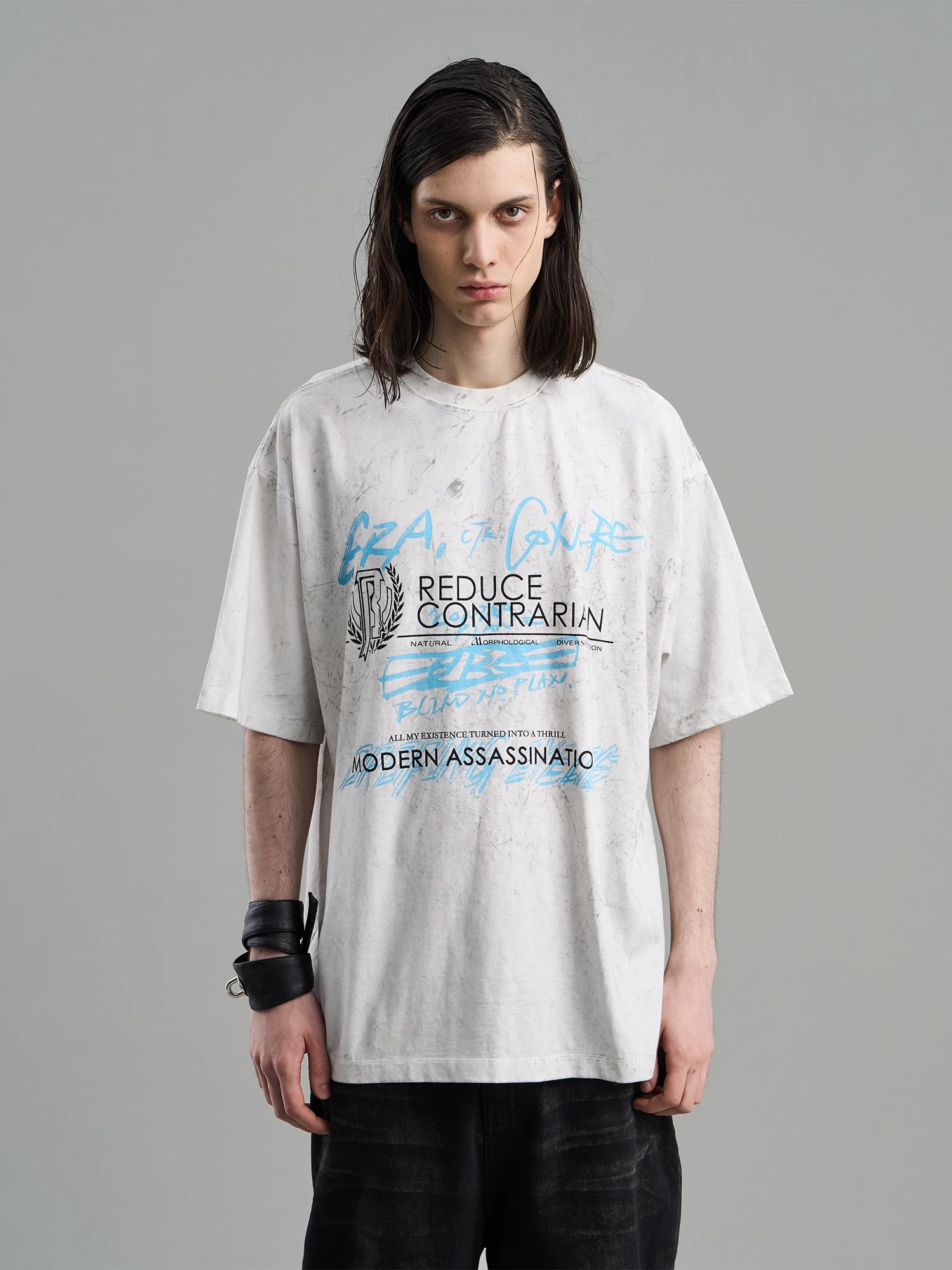 BLINDNOPLAN 23SS MUD-DYED VINTAGE PRINT T-SHIRT