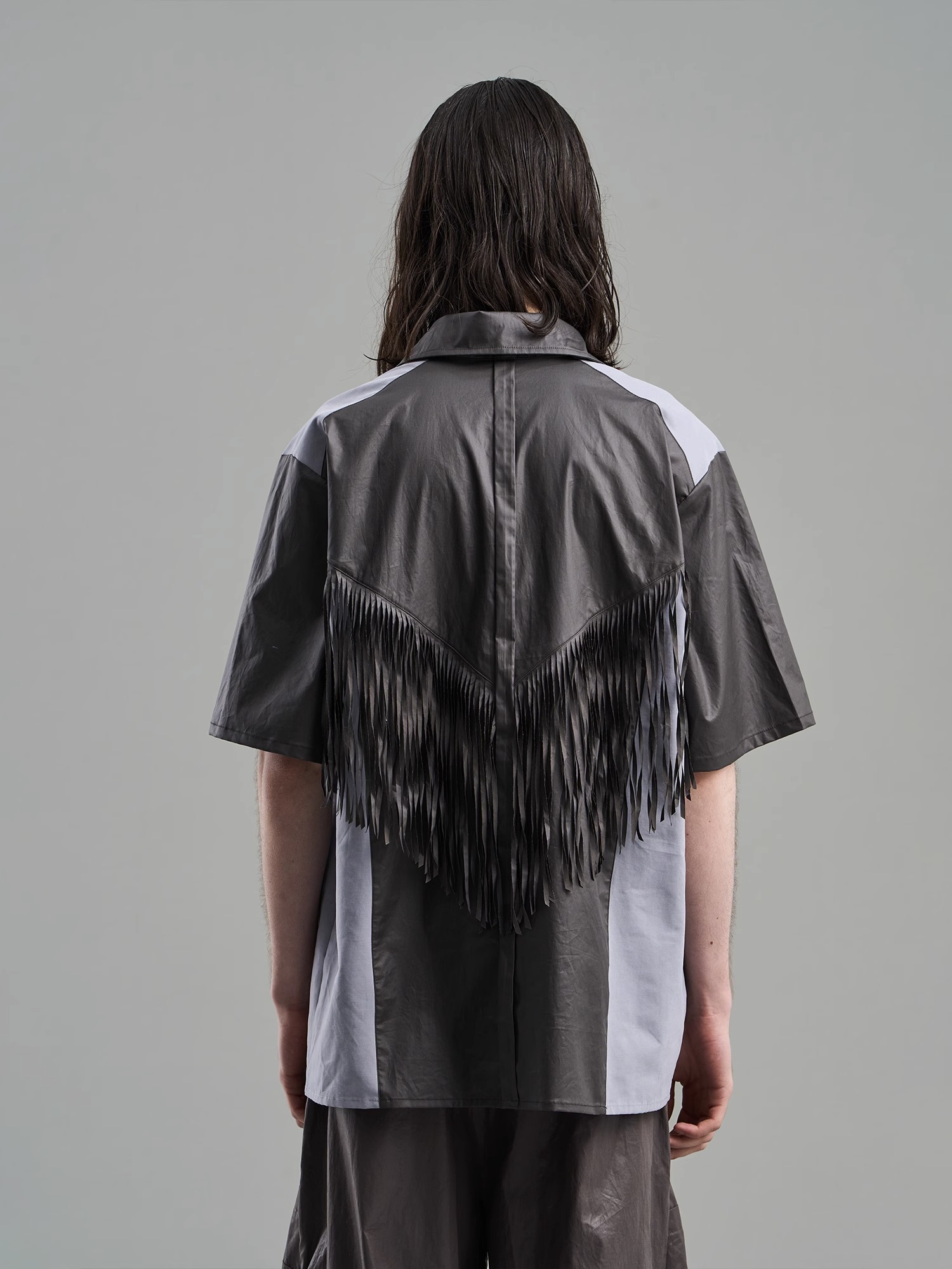 BLINDNOPLAN 23SS COLOR-BLOCK FRINGED SHIRT