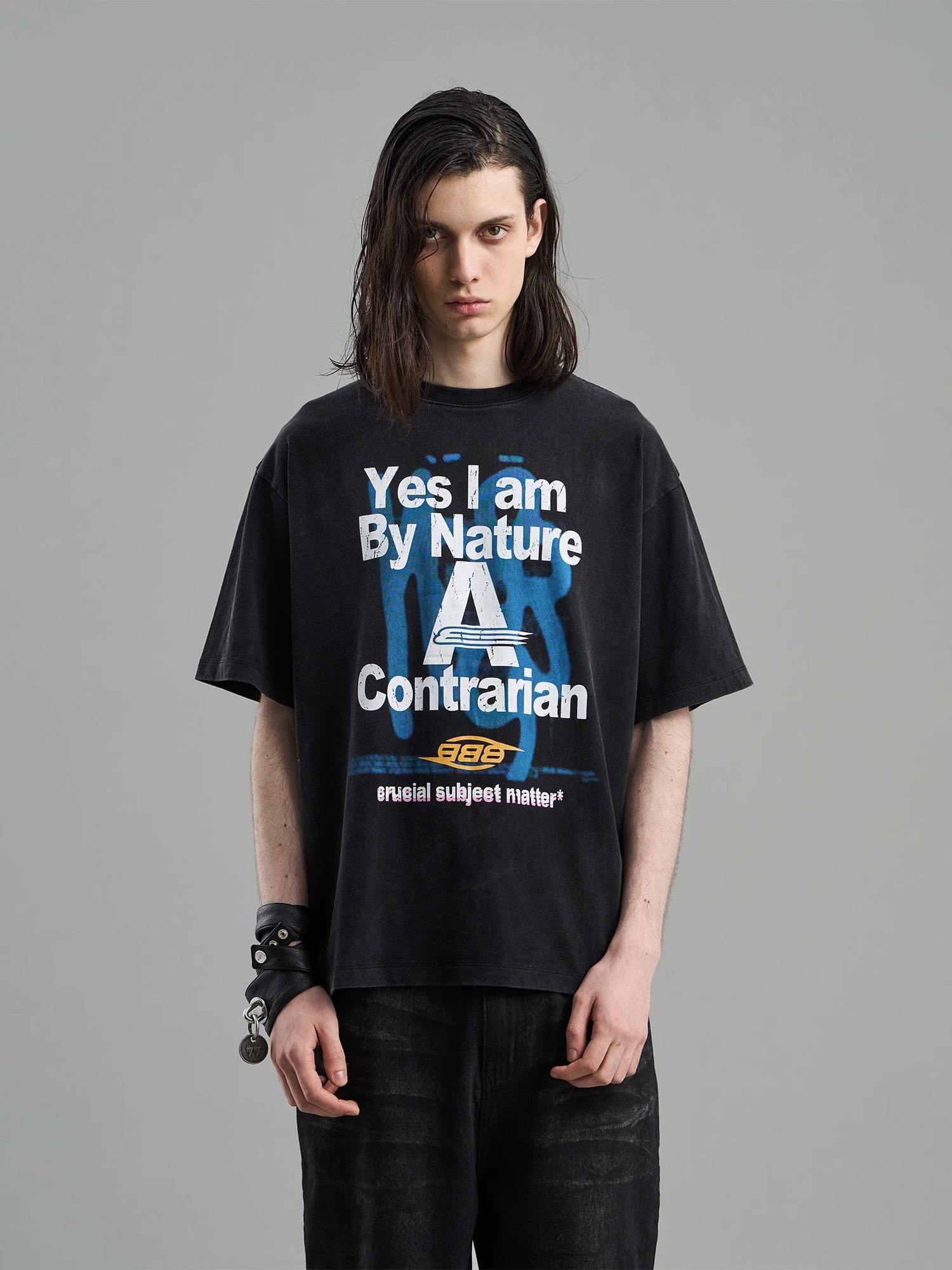 BLINDNOPLAN 23SS DISTRESSED WASHED PRINT T-SHIRT