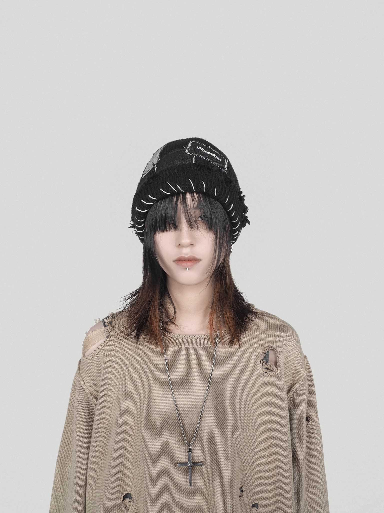UNDERWATER BASIC LOGO DISTRESSED HANDMADE STITCHED DENIM PATCHWORK CAP