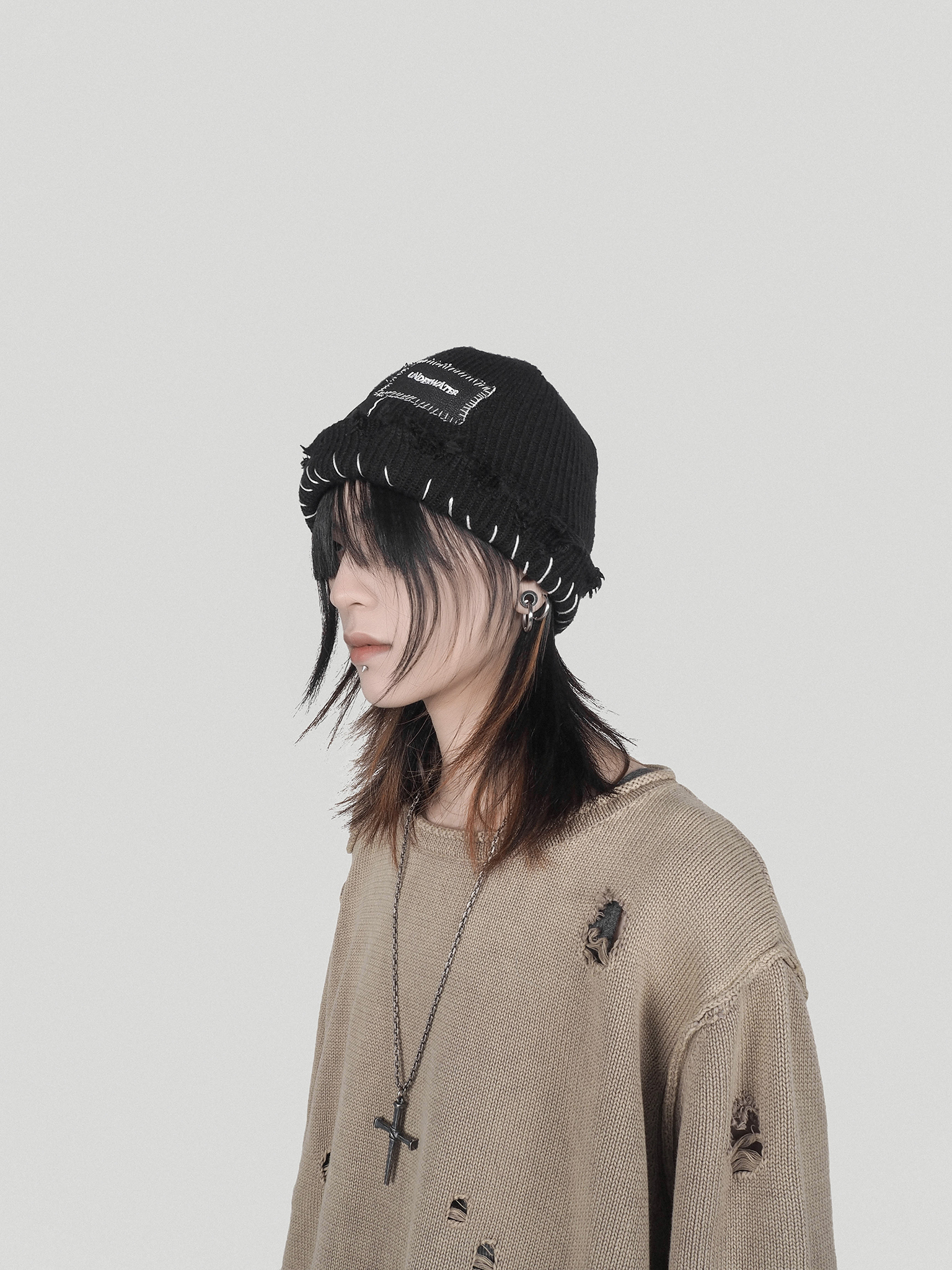 UNDERWATER BASIC LOGO DISTRESSED HANDMADE STITCHED DENIM PATCHWORK CAP