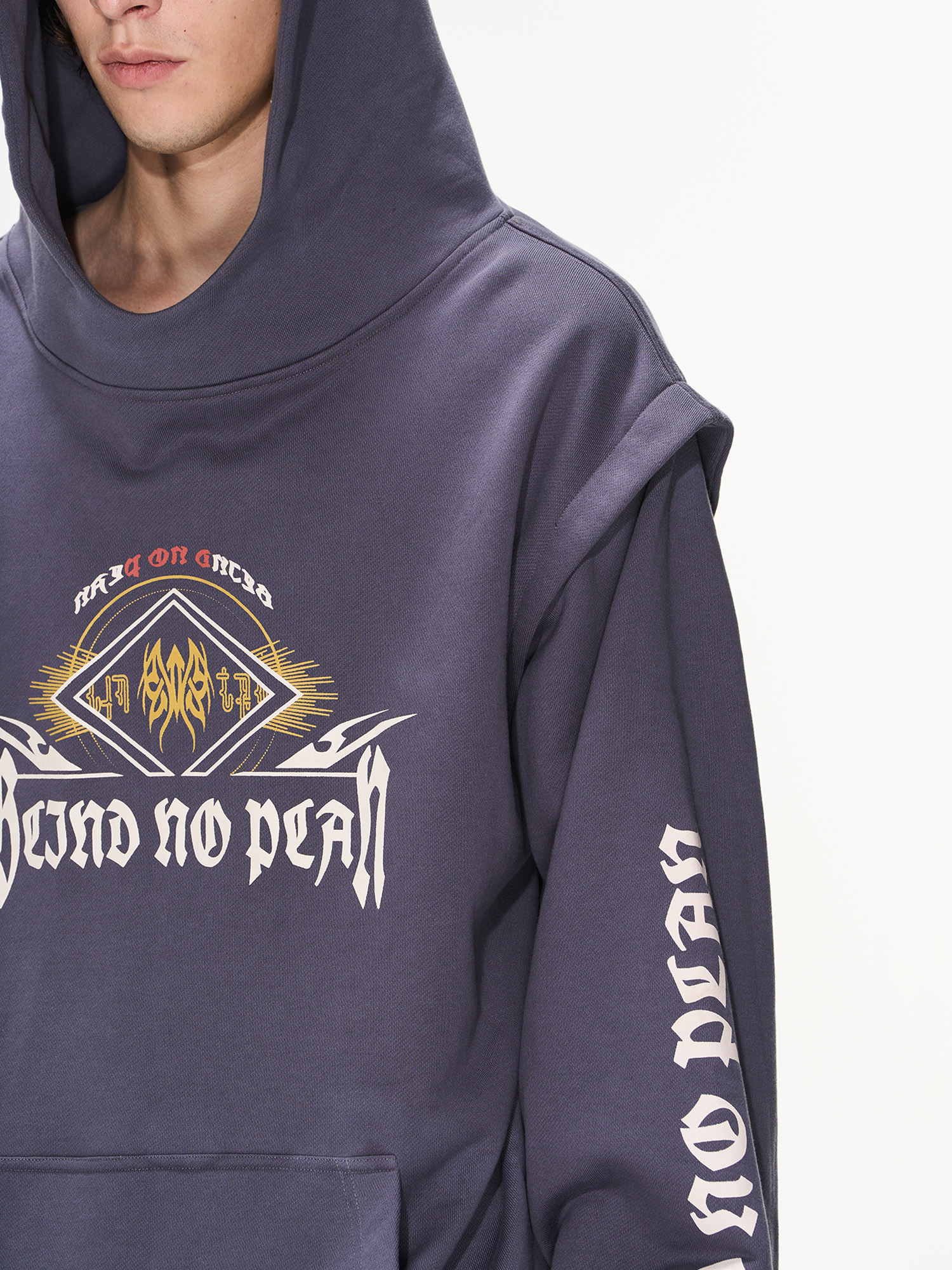 BLINDNOPLAN 23AW 假两件印花先锋设计秋款宽松连帽卫衣