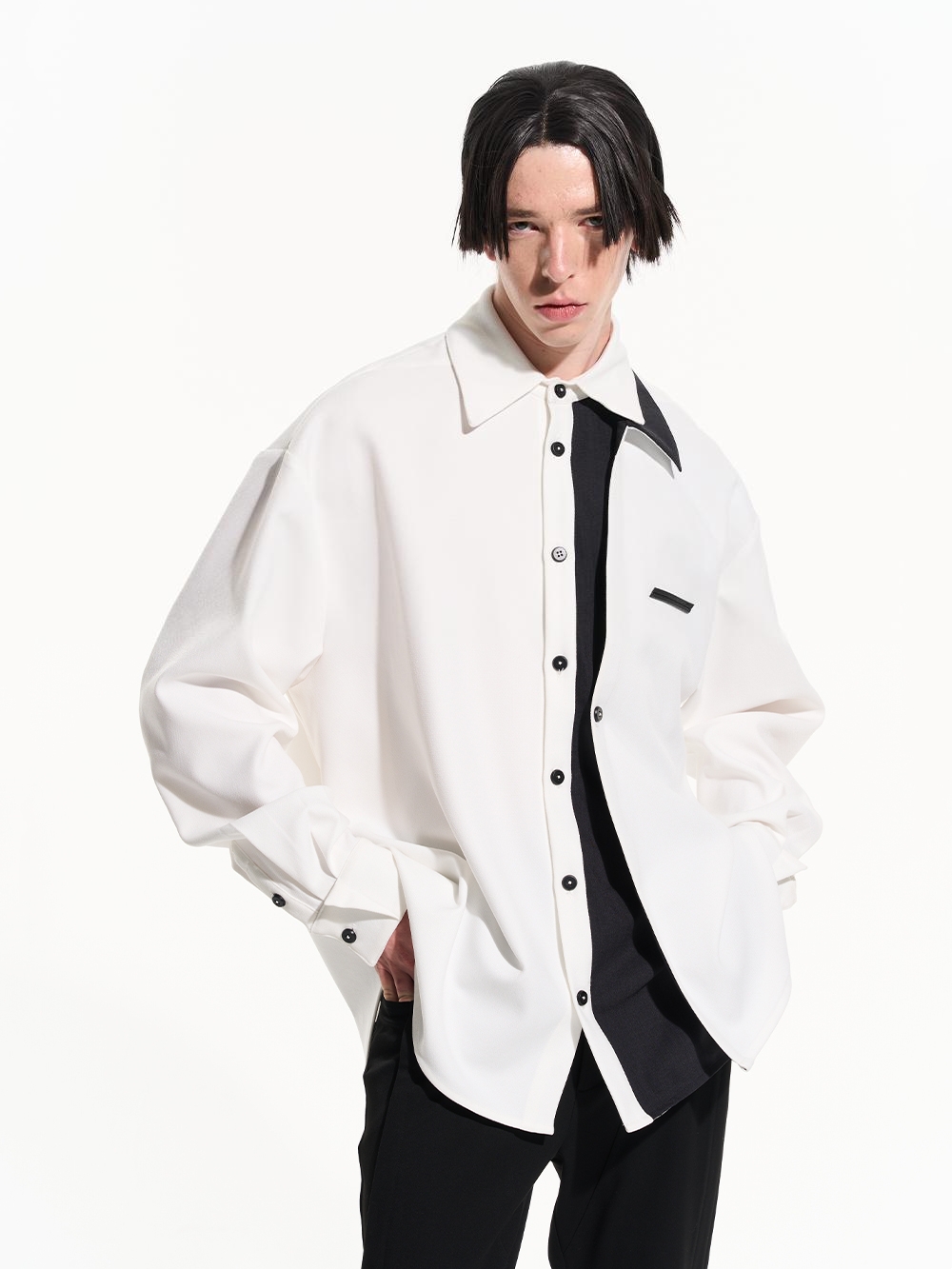 BLIND NO PLAN 22AW LAYERED SPLICE MULTIPLE COLLAR SHIRT