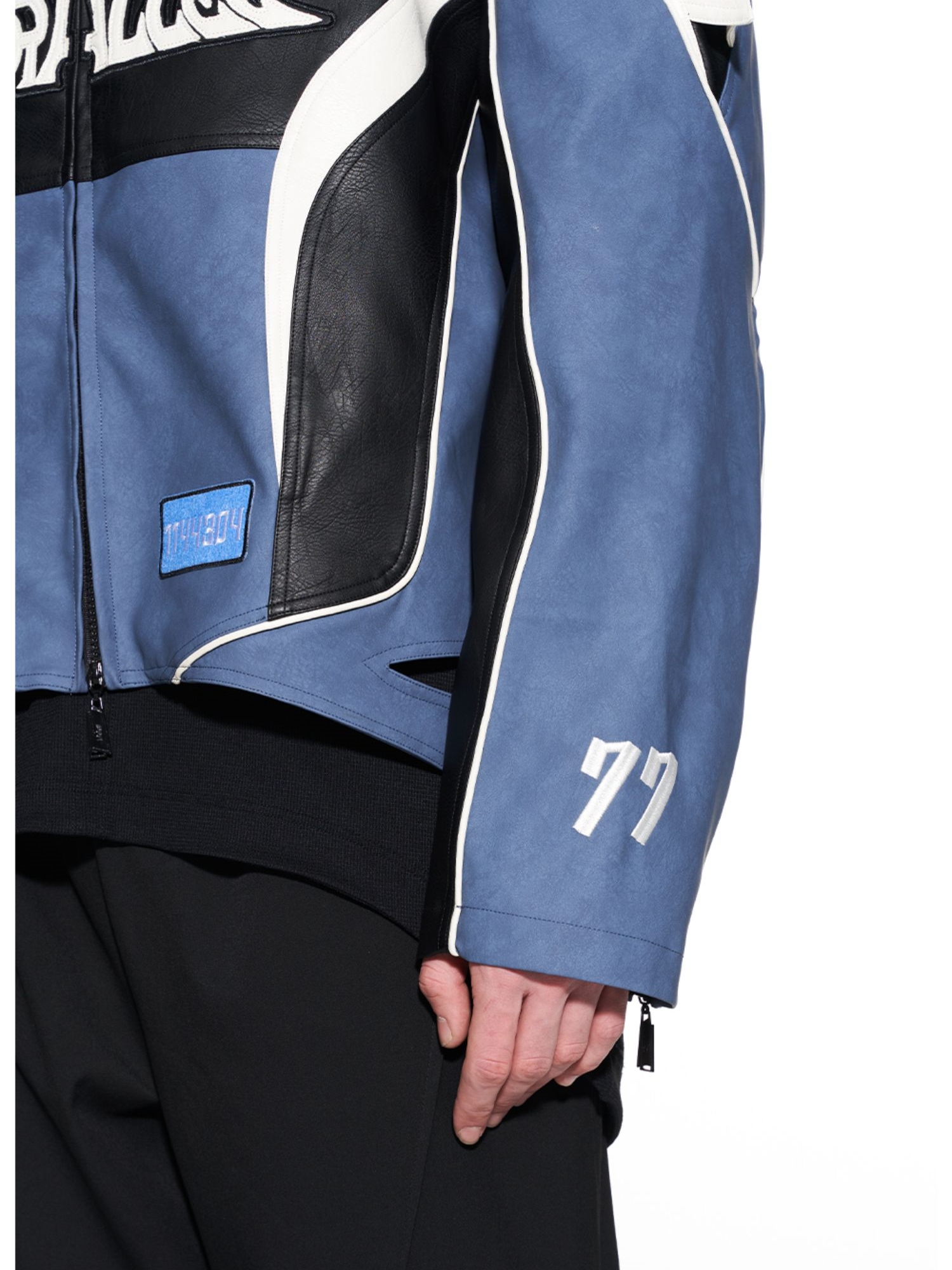 BLIND NO PLAN 22AW SPLICE EMBROIDERED LEATHER JACKET