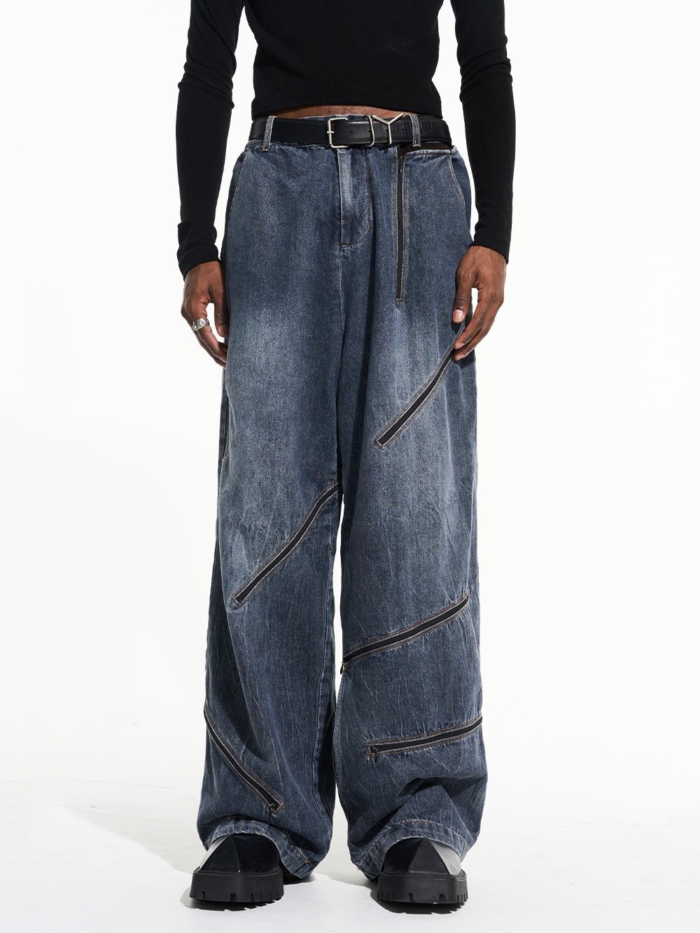 BLIND NO PLAN 22AW ZIPPER DECONSTRUCTED WASHED DENIM JEANS