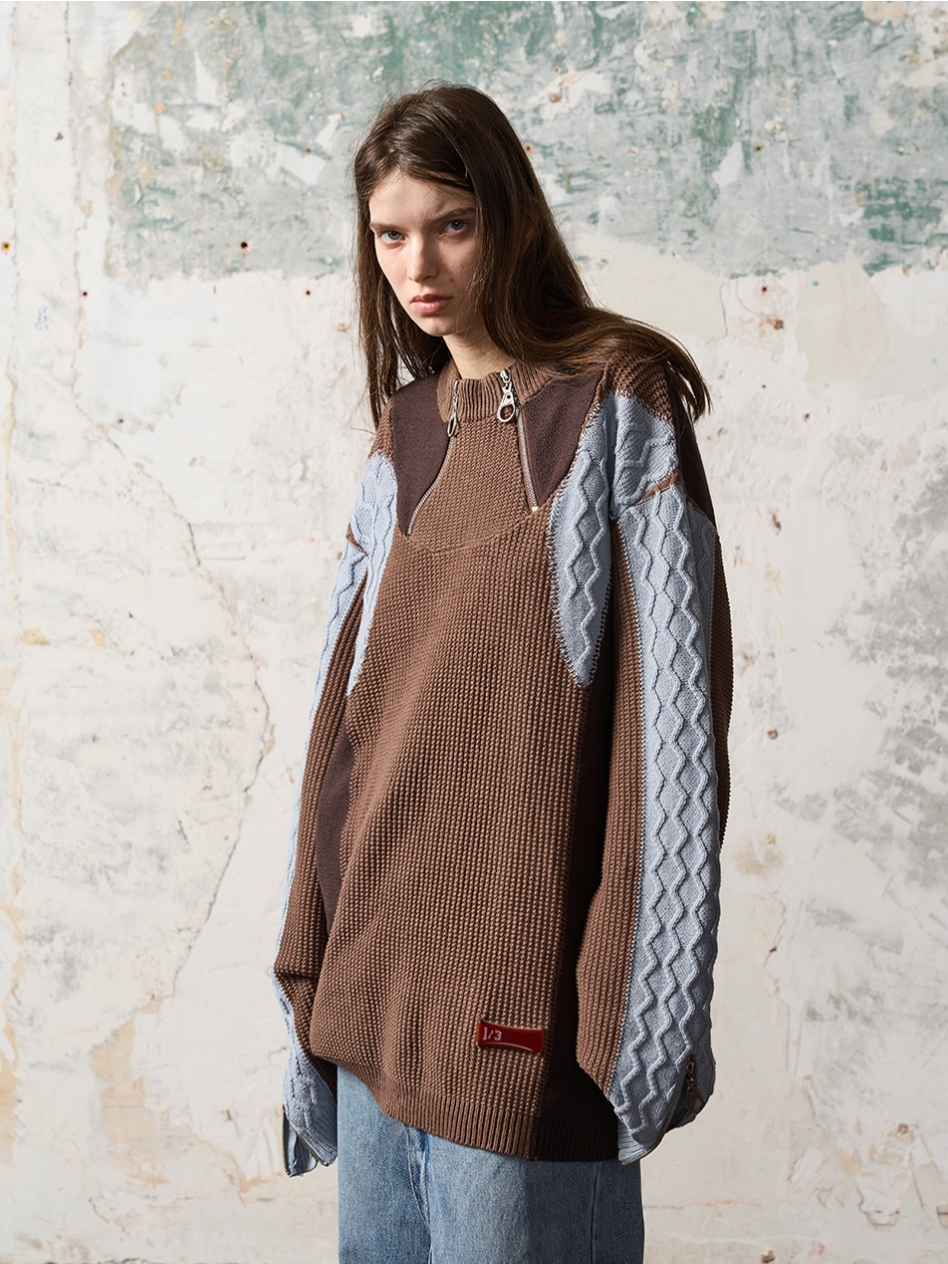 1/3BLIND 22AW COLOR-BLOCKED ZIPPER SWEATER