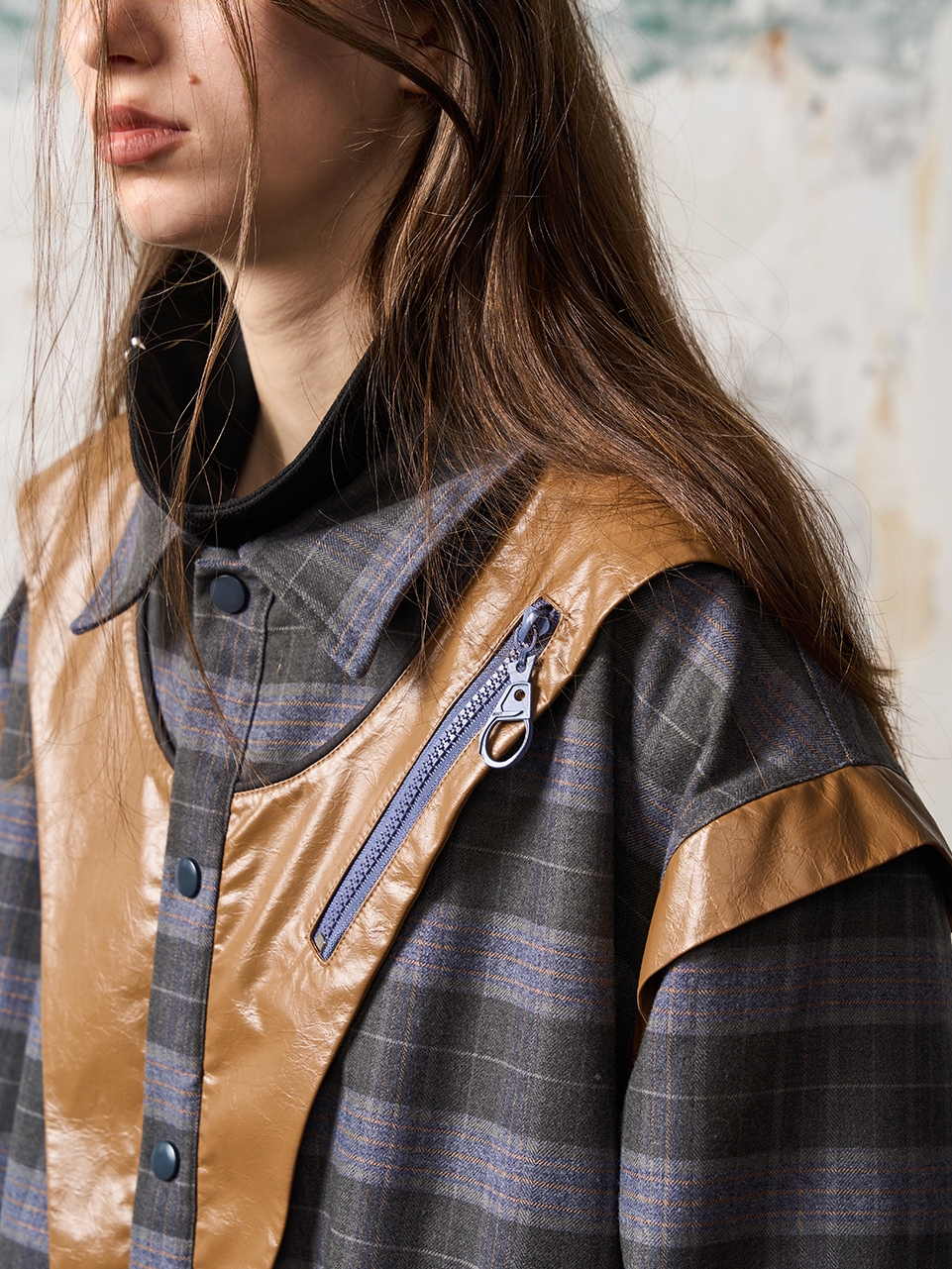 1/3BLIND 22AW PLAID COLOR BLOCK PATCHWORK JACKET