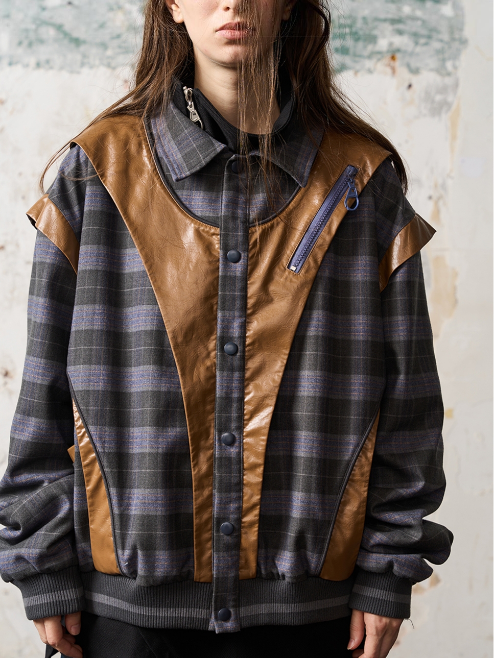 1/3BLIND 22AW PLAID COLOR BLOCK PATCHWORK JACKET