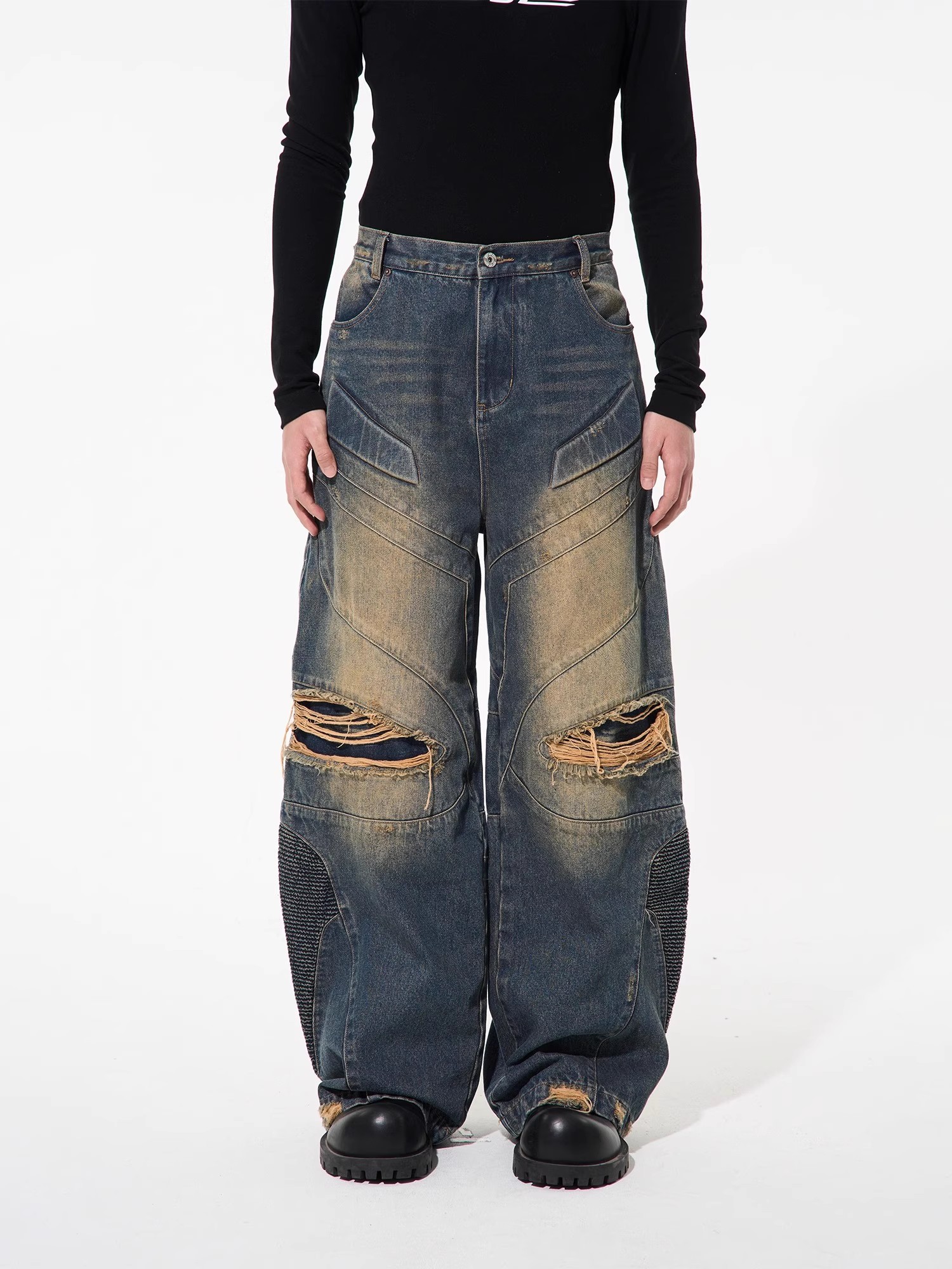 BLIND NO PLAN 23SS DISTRESSED DENIM PANTS