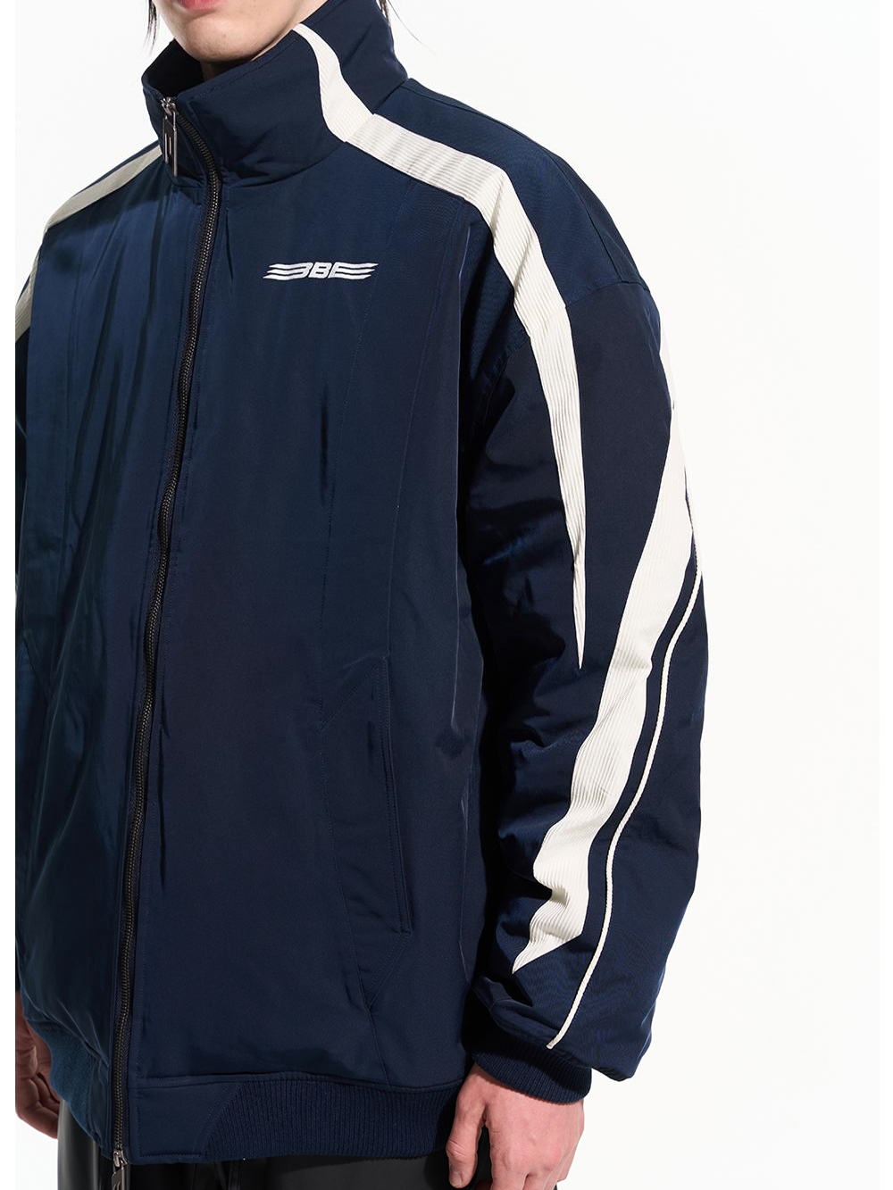BLIND NO PLAN 22AW STRIPED PATCHWORK COTTON-PADDED COAT