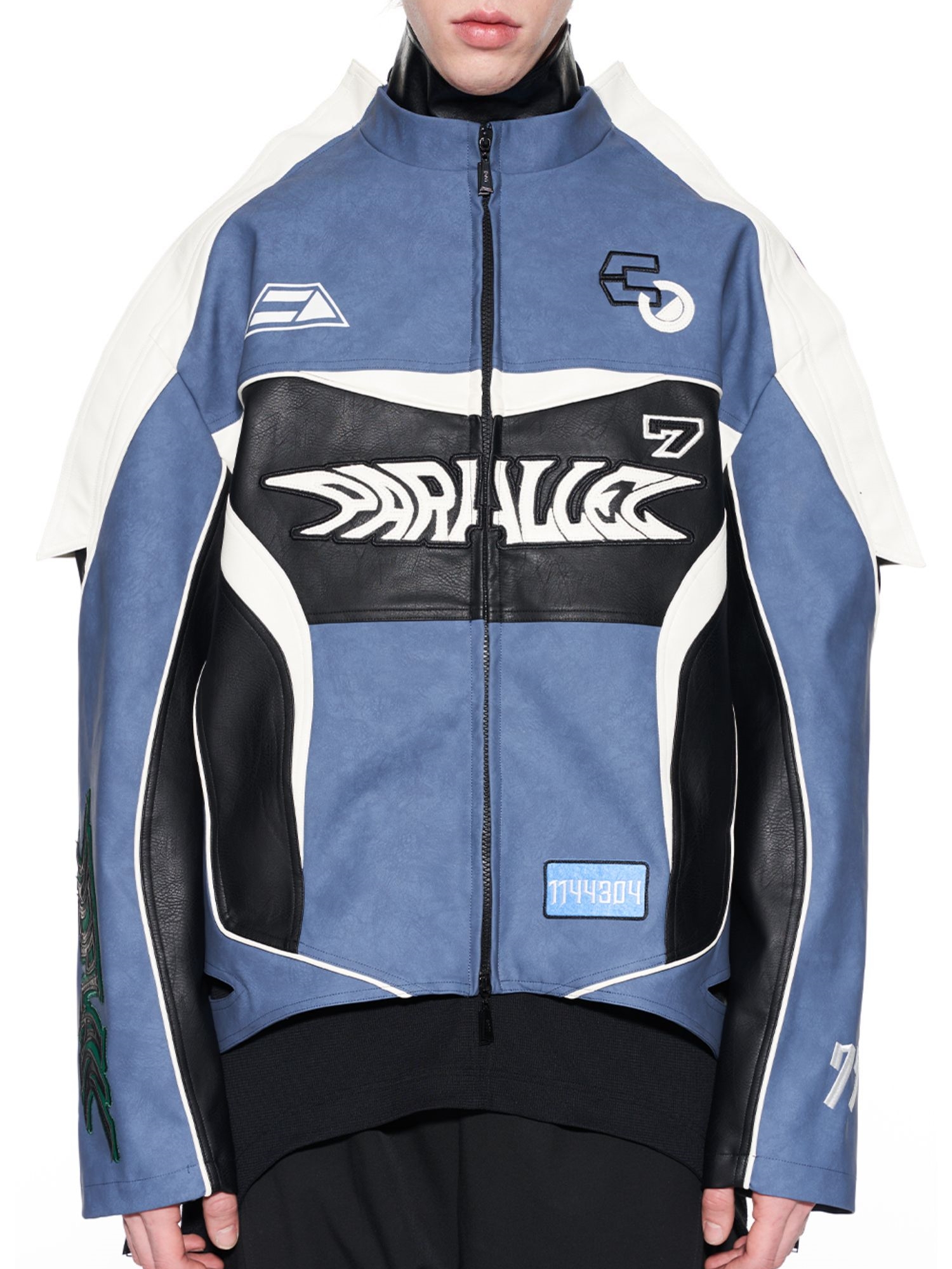 BLIND NO PLAN 22AW SPLICE EMBROIDERED LEATHER JACKET