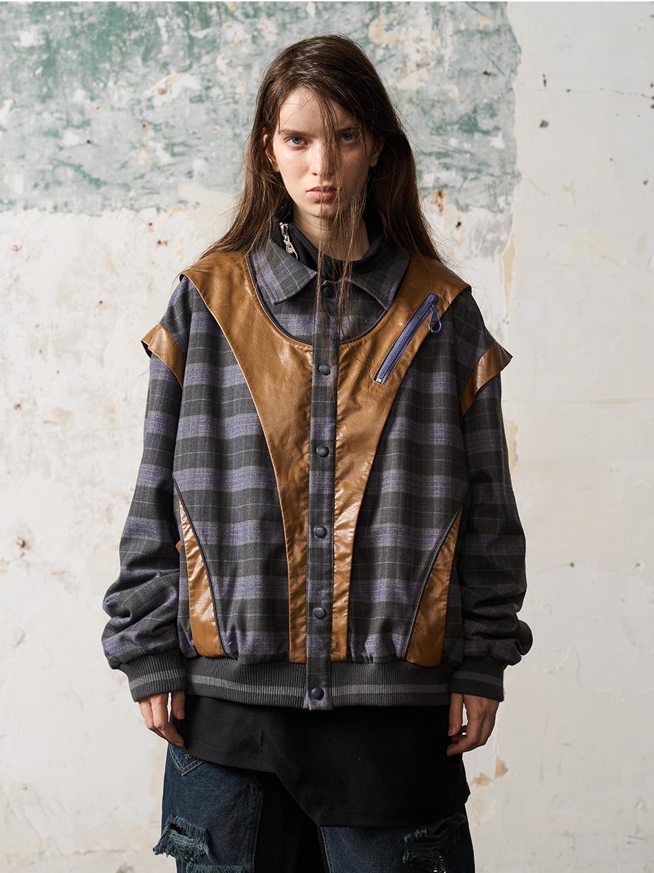 1/3BLIND 22AW PLAID COLOR BLOCK PATCHWORK JACKET