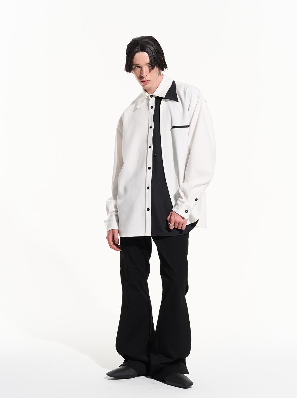 BLIND NO PLAN 22AW LAYERED SPLICE MULTIPLE COLLAR SHIRT