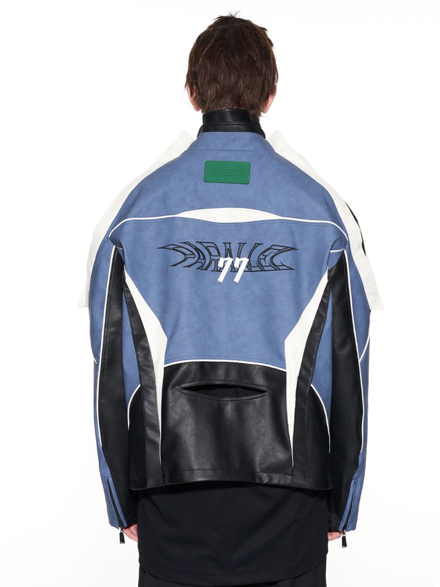 BLIND NO PLAN 22AW SPLICE EMBROIDERED LEATHER JACKET